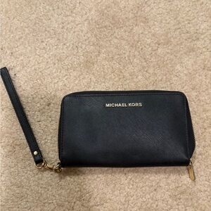 Michael Kors Black and Gold Wristlet